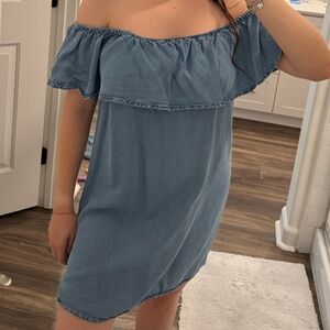 Off-Shoulder denim Blue Dress